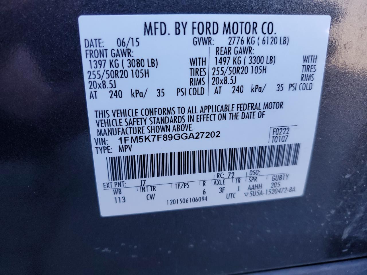2016 Ford Explorer VIN 1FM5K7F89GGA27202 Copart auction photo, front end damage thumbnail 14