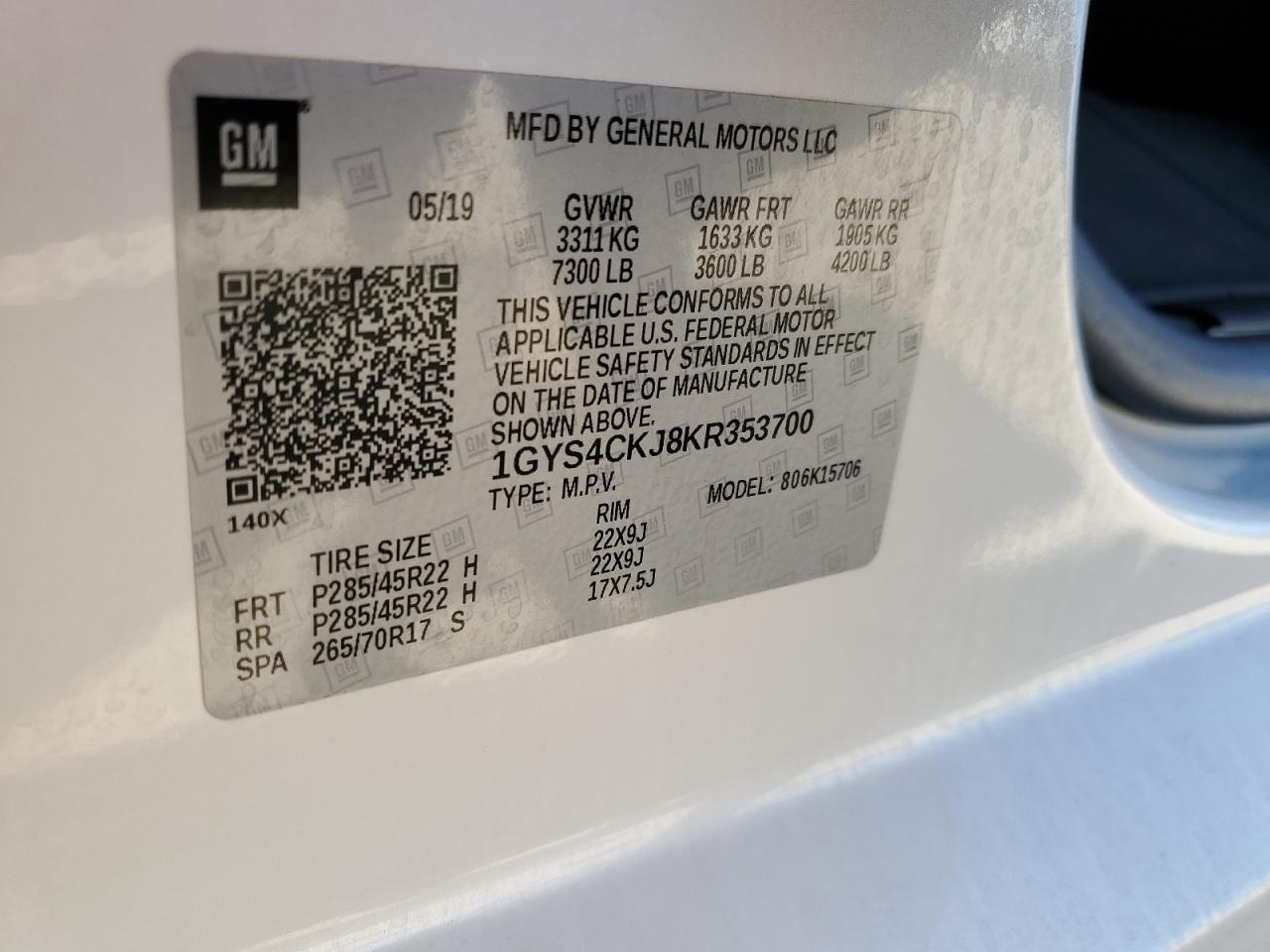2019 Cadillac Escalade VIN 1GYS4CKJ8KR353700 Copart auction photo, front end damage thumbnail 16