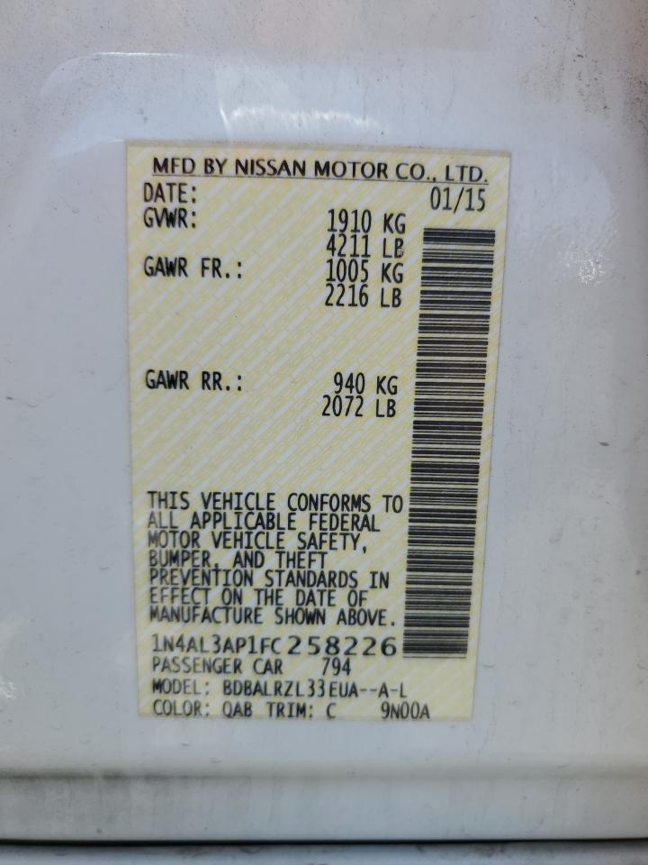 2015 Nissan Altima VIN 1N4AL3AP1FC258226 Copart auction photo, all over / undercarriage damage thumbnail 14