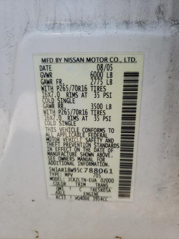 2005 Nissan Pathfinder VIN 5N1AR18W95C788061 Copart auction photo, front end damage thumbnail 15