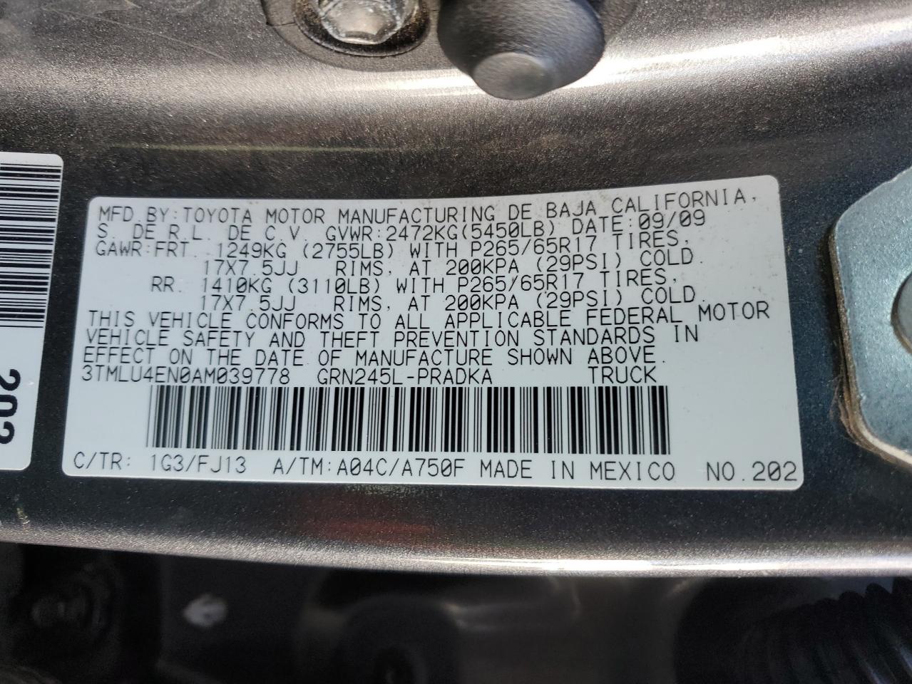 2010 Toyota Tacoma VIN 3TMLU4EN0AM039778 Copart auction photo, front end / minor dent/scratches damage thumbnail 12