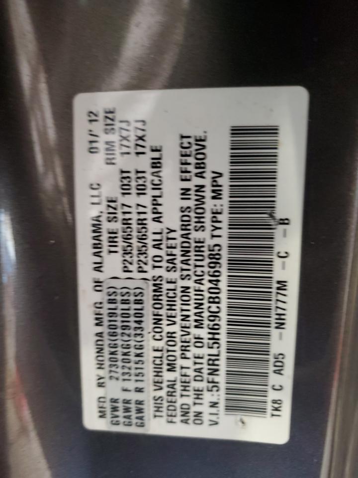 2012 Honda Odyssey VIN 5FNRL5H69CB046985 Copart auction photo, front end damage thumbnail 14