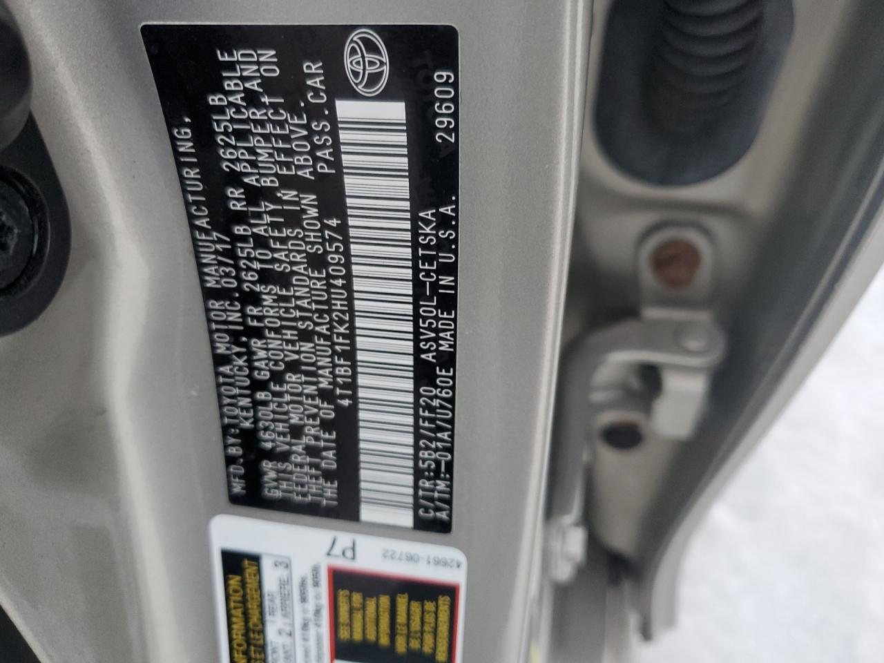 2017 Toyota Camry VIN 4T1BF1FK2HU409574 Copart auction photo, front end damage thumbnail 12