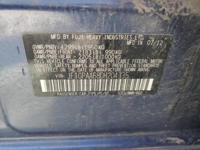 2013 Subaru Impreza VIN JF1GPAA68DH204335 Copart auction photo, side damage thumbnail 12
