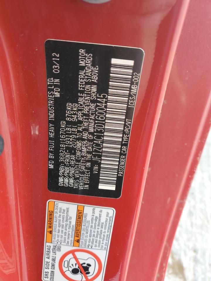 2013 Subaru BRZ VIN JF1ZCAC13D1600445 Copart auction photo, all over damage thumbnail 14