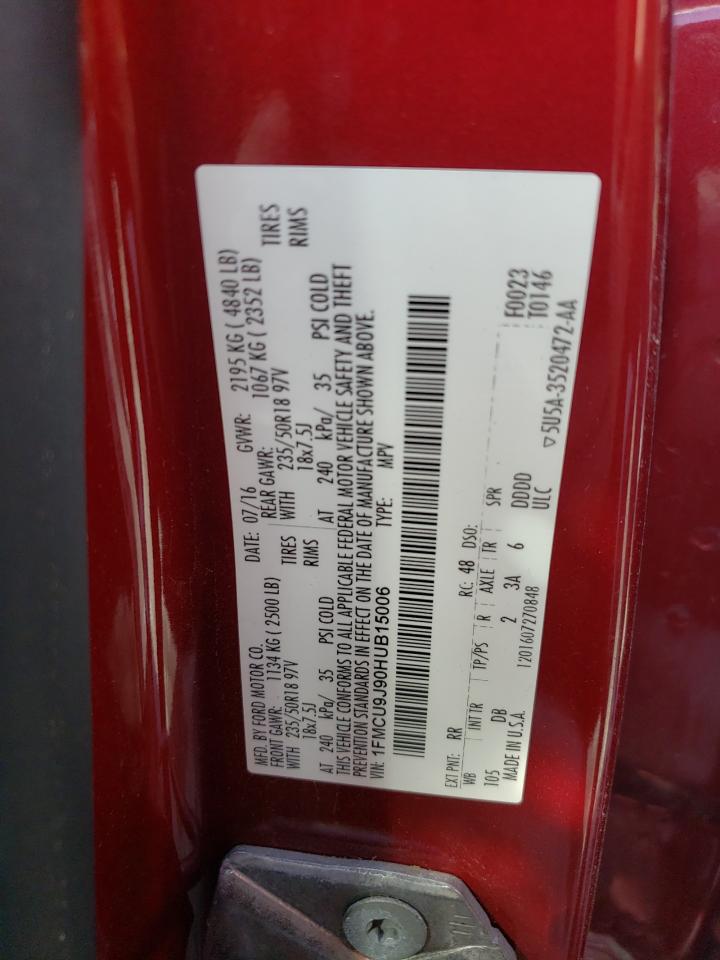 2017 Ford Escape VIN 1FMCU9J90HUB15006 Copart auction photo, rollover damage thumbnail 13