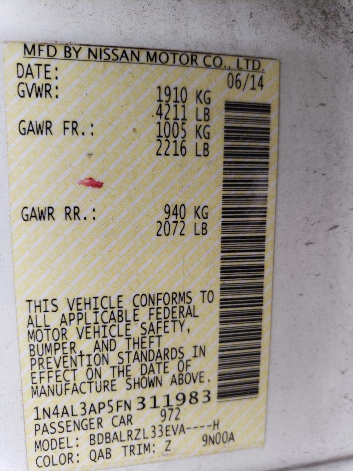 2015 Nissan Altima VIN 1N4AL3AP5FN311983 Copart auction photo, front end damage thumbnail 13