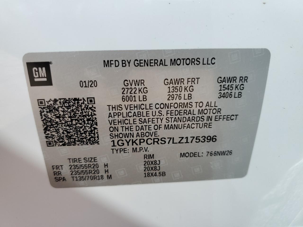 2020 Cadillac XT6 VIN 1GYKPCRS7LZ175396 Copart auction photo, front end damage thumbnail 15