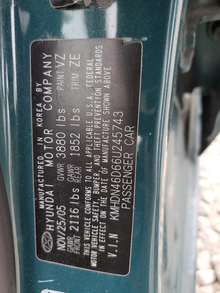 2006 Hyundai Elantra VIN KMHDN46D66U245743 Copart auction photo, rear end / minor dent/scratches damage thumbnail 12