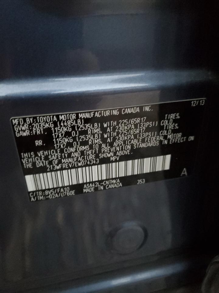 2014 Toyota RAV 4 VIN 2T3WFREV7EW074343 Copart auction photo, front end damage thumbnail 13