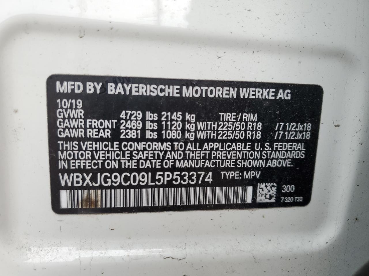 2020 BMW X1 VIN WBXJG9C09L5P53374 Copart auction photo, front end / side damage thumbnail 13