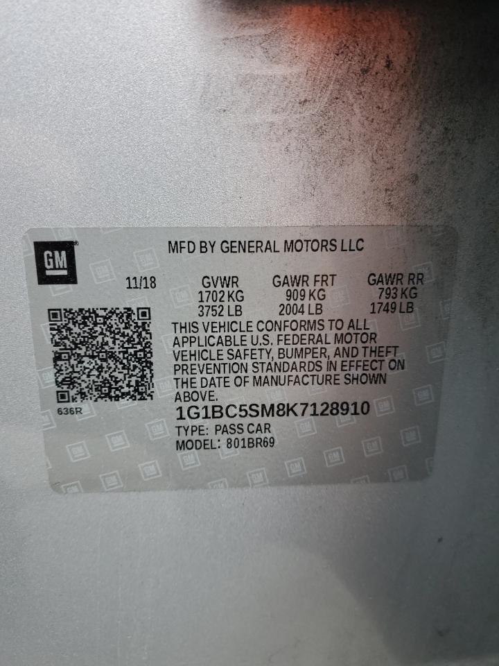 2019 Chevrolet Cruze VIN 1G1BC5SM8K7128910 Copart auction photo, front end damage thumbnail 12
