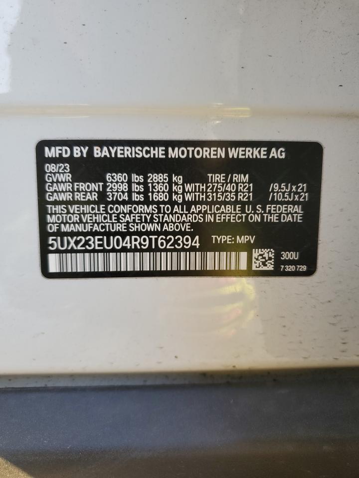 2024 BMW X5 VIN 5UX23EU04R9T62394 Copart auction photo, rear end damage thumbnail 14