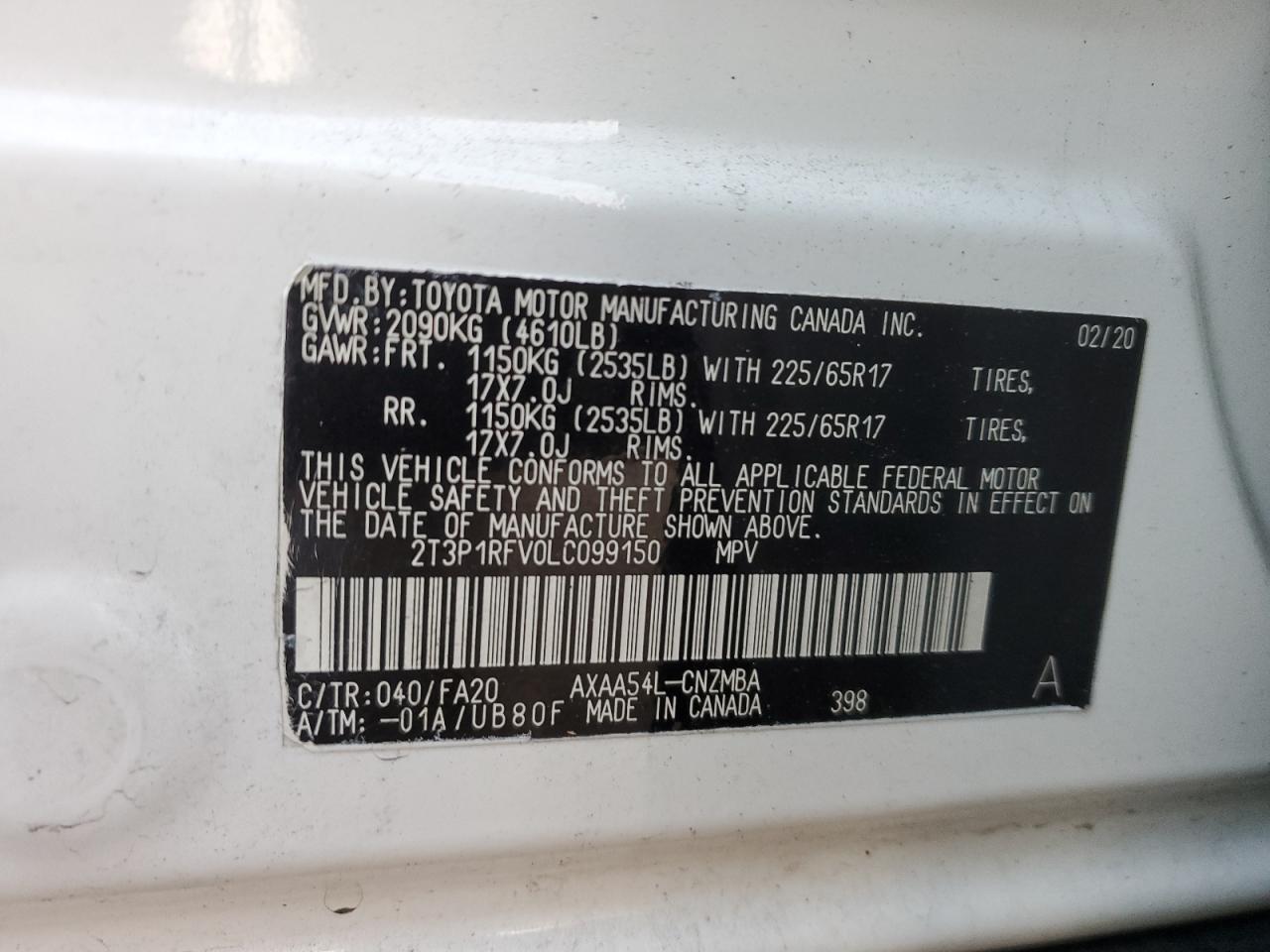 2020 Toyota RAV 4 VIN 2T3P1RFV0LC099150 Copart auction photo, front end / minor dent/scratches damage thumbnail 13