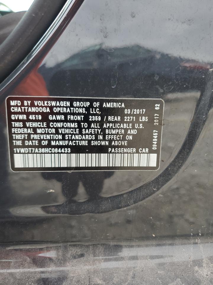 2017 Volkswagen Passat VIN 1VWDT7A36HC064433 Copart auction photo, front end / side damage thumbnail 12
