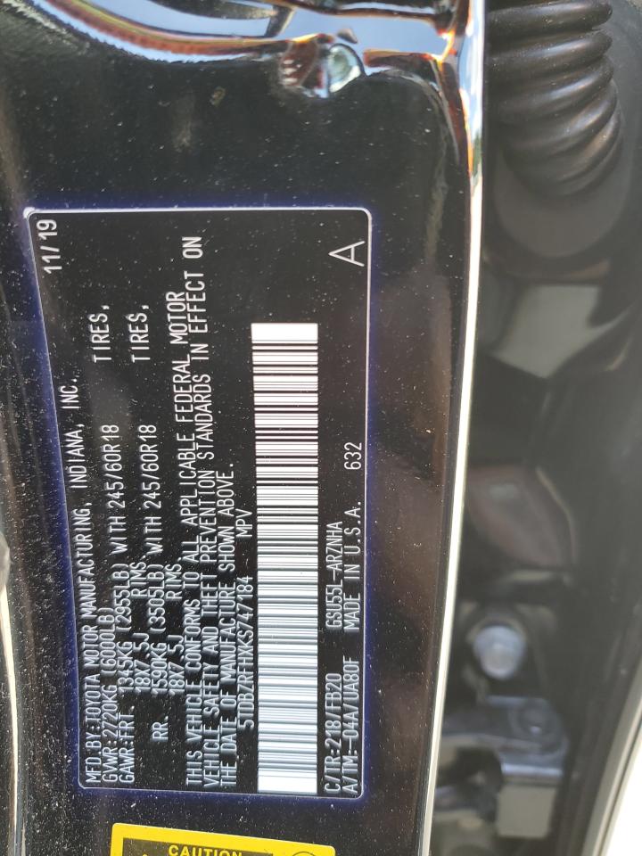 2019 Toyota Highlander VIN 5TDBZRFHXKS747184 Copart auction photo, front end / side damage thumbnail 14
