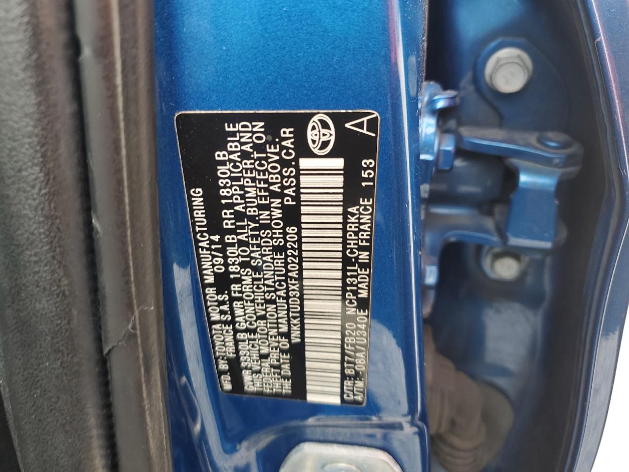 2015 Toyota Yaris VIN VNKKTUD3XFA022206 Copart auction photo, front end / rear end damage thumbnail 13