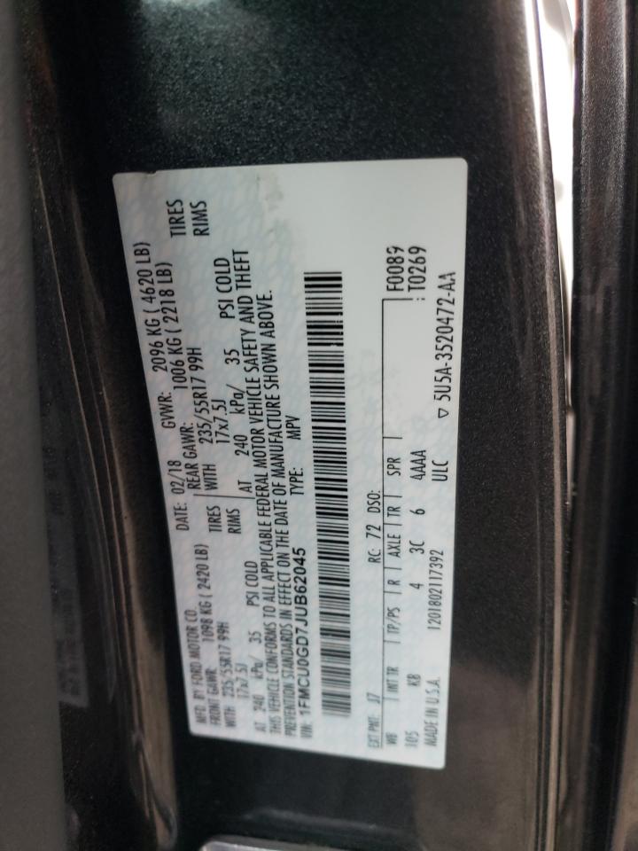 2018 Ford Escape VIN 1FMCU0GD7JUB62045 Copart auction photo, vandalism / minor dent/scratches damage thumbnail 15