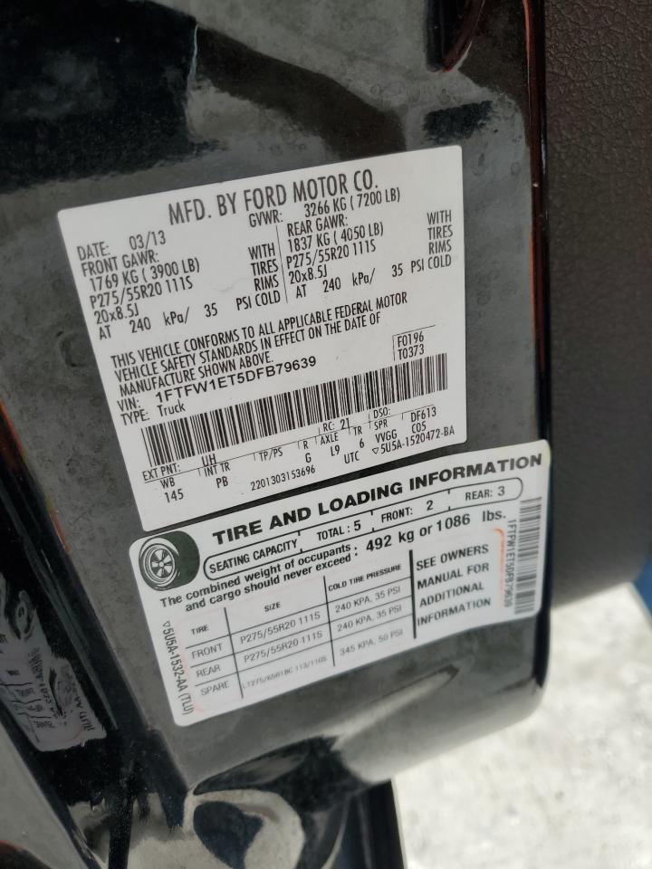 2013 Ford F-150 VIN 1FTFW1ET5DFB79639 Copart auction photo, rear end / minor dent/scratches damage thumbnail 13