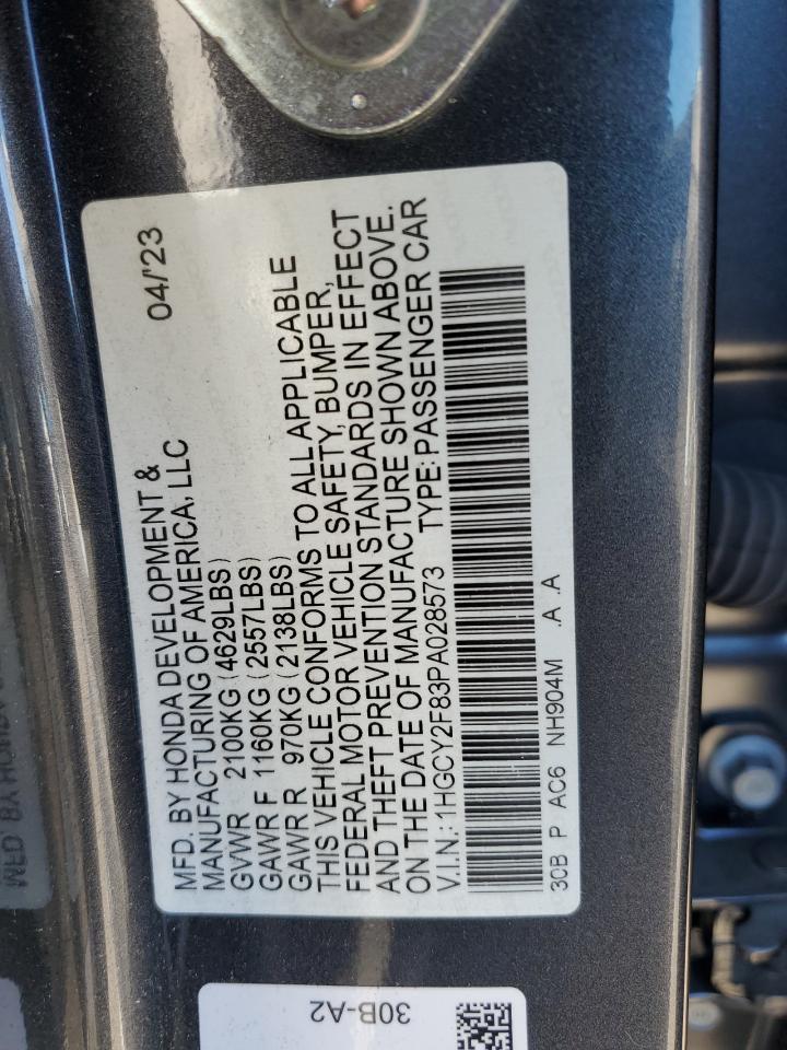 2023 Honda Accord VIN 1HGCY2F83PA028573 Copart auction photo, all over damage thumbnail 14