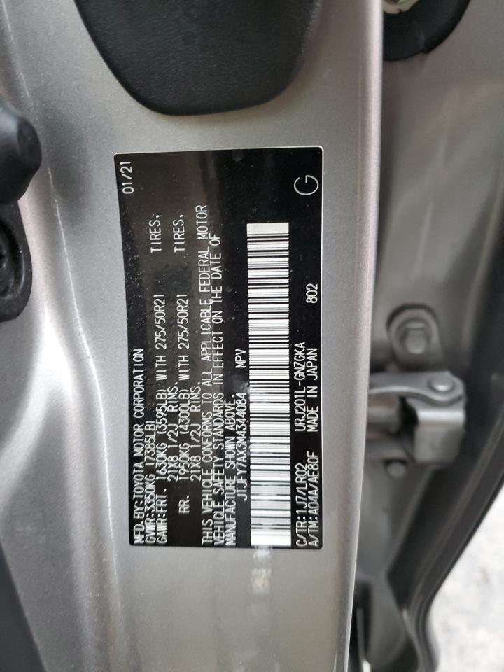 2021 Lexus LX VIN JTJFY7AX3M4344084 Copart auction photo, front end / side damage thumbnail 14