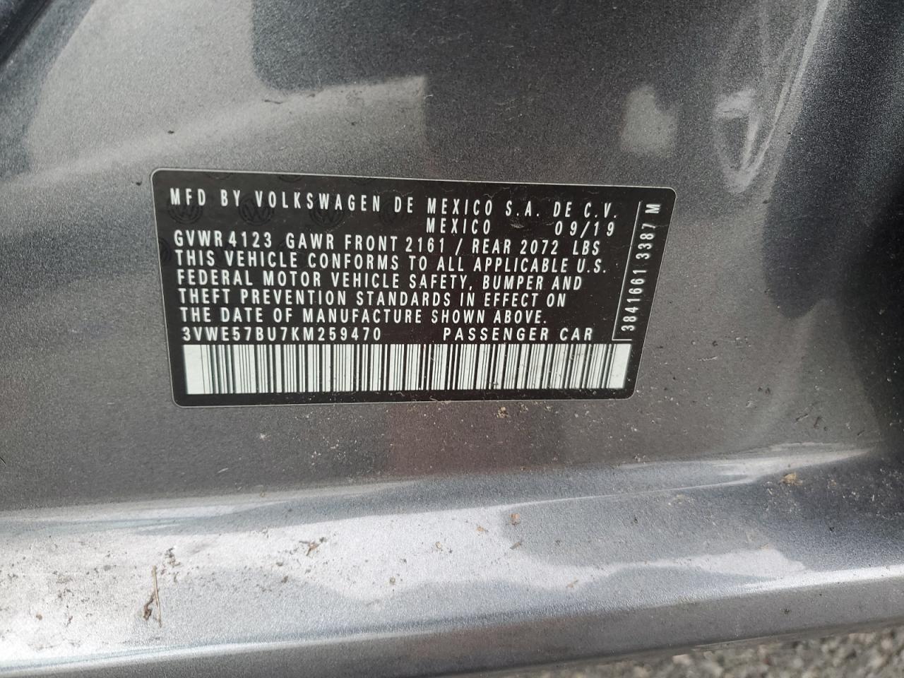 2019 Volkswagen Jetta VIN 3VWE57BU7KM259470 Copart auction photo, side / front end damage thumbnail 12