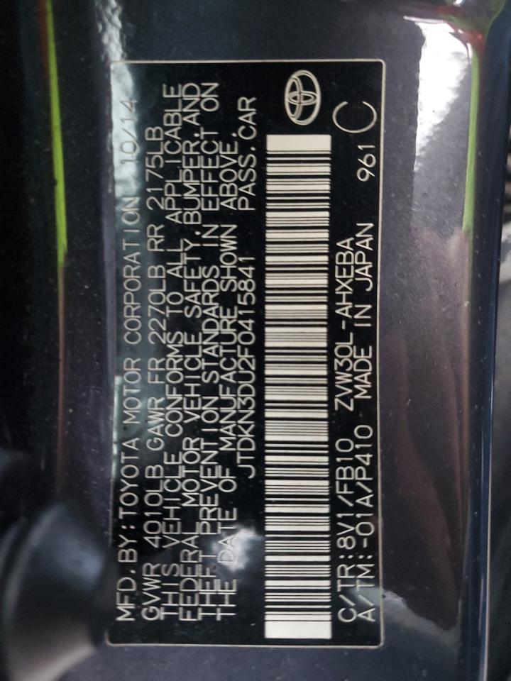 2015 Toyota Prius VIN JTDKN3DU2F0415841 Copart auction photo, front end / side damage thumbnail 12