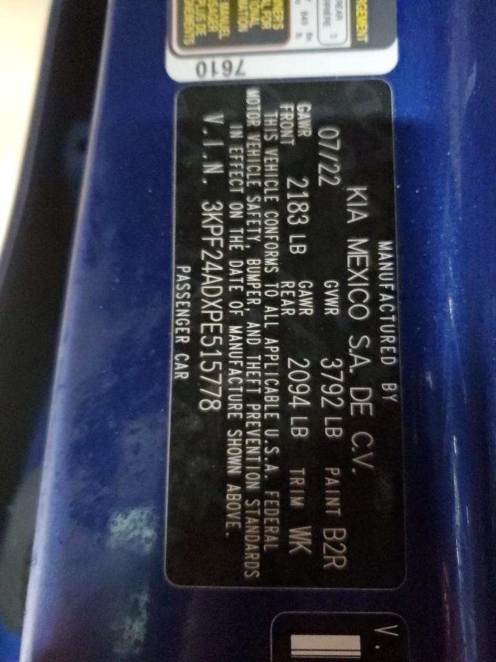 2023 KIA Forte VIN 3KPF24ADXPE515778 Copart auction photo, front end damage thumbnail 12