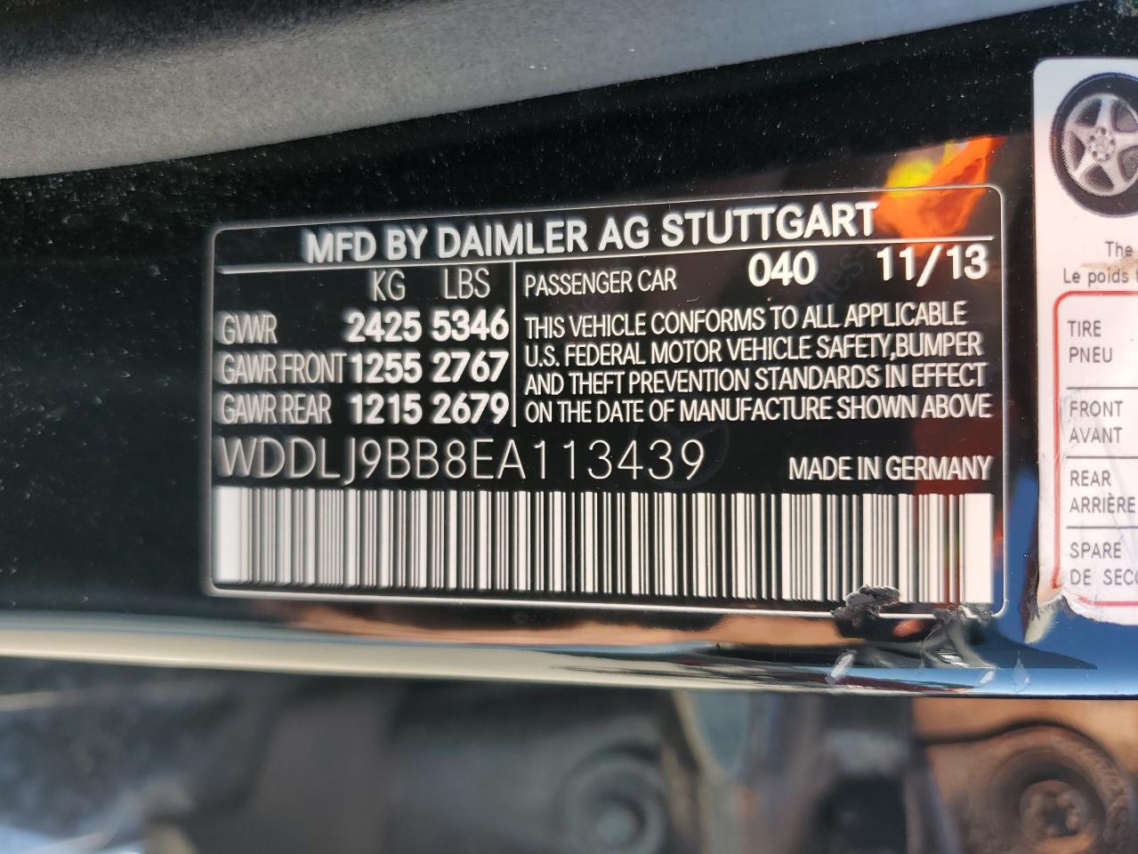 2014 Mercedes-Benz Cls-klasse VIN WDDLJ9BB8EA113439 Copart auction photo, front end damage thumbnail 12