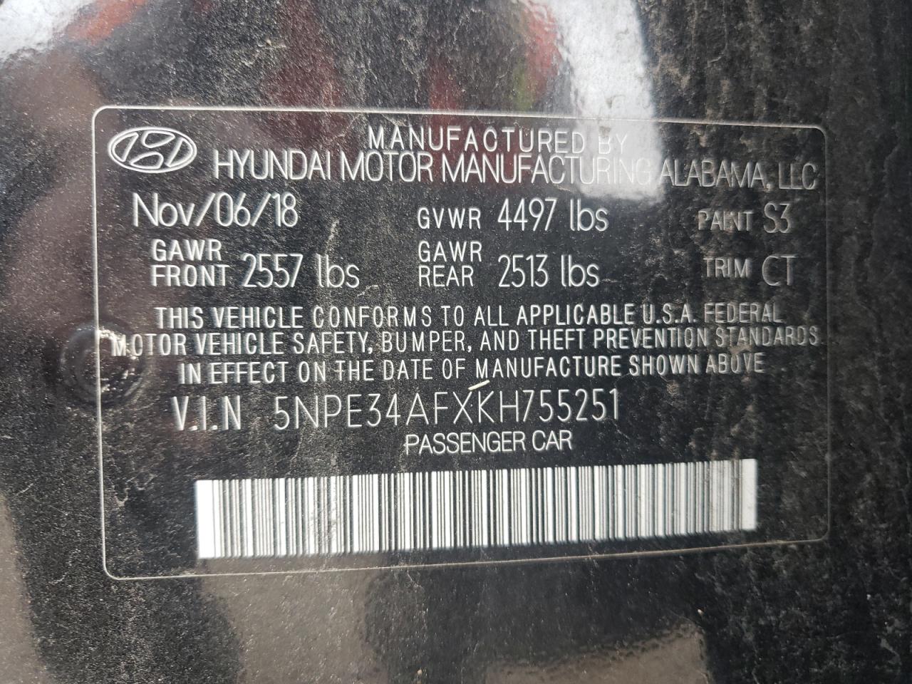 2019 Hyundai Sonata VIN 5NPE34AFXKH755251 Copart auction photo, all over damage thumbnail 13