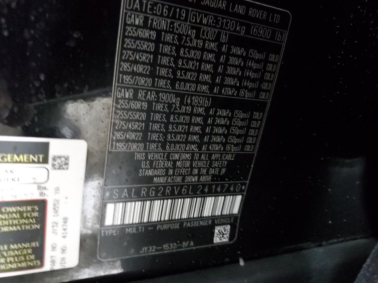 2020 Land Rover Discovery VIN SALRG2RV6L2414740 Copart auction photo, front end damage thumbnail 13