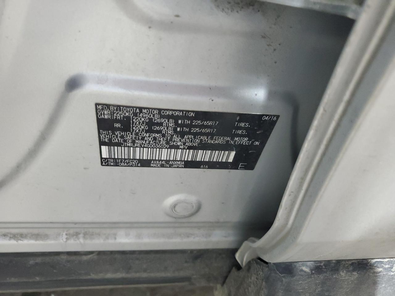 2016 Toyota RAV 4 VIN JTMRJREV4GD036029 Copart auction photo, minor dent/scratches damage thumbnail 13
