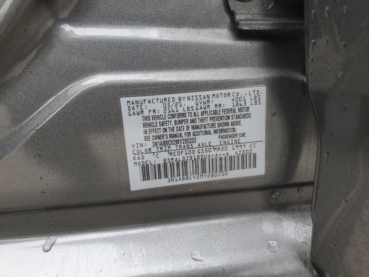 2021 Nissan Sentra VIN 3N1AB8CV2MY280202 Copart auction photo, front end damage thumbnail 14