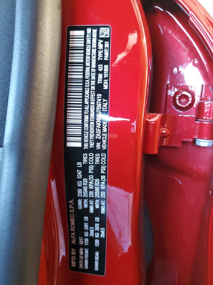 2018 Alfa Romeo Stelvio VIN ZASFAKNN0J7B97419 Copart auction photo, front end / all over damage thumbnail 13