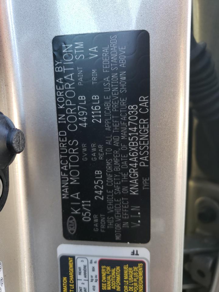 2011 KIA Optima VIN KNAGR4A6XB5147038 Copart auction photo, rear end / front end damage thumbnail 13