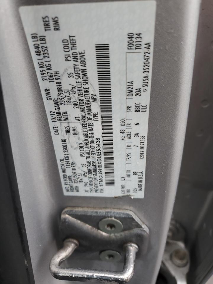 2013 Ford Escape VIN 1FMCU9H9XDUB53438 Copart auction photo, undercarriage damage thumbnail 14