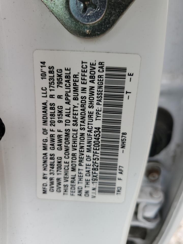 2015 Honda Civic VIN 19XFB2F57FE004534 Copart auction photo, front end damage thumbnail 14