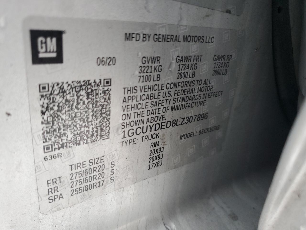 2020 Chevrolet Silverado VIN 1GCUYDED8LZ307896 Copart auction photo, front end / undercarriage damage thumbnail 15