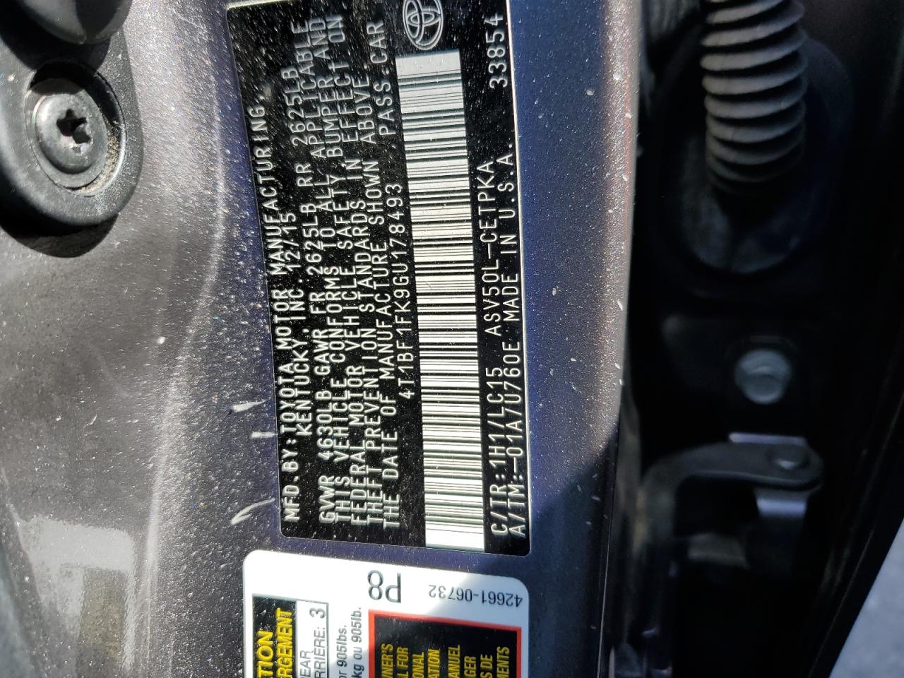 2016 Toyota Camry VIN 4T1BF1FK9GU178493 Copart auction photo, all over damage thumbnail 14