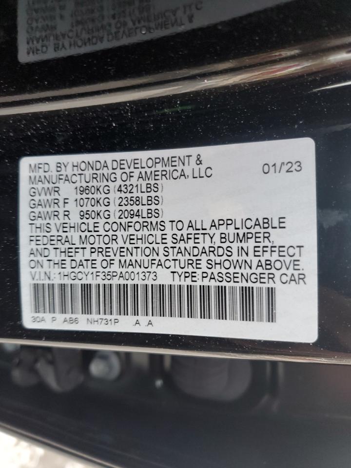 2023 Honda Accord VIN 1HGCY1F35PA001373 Copart auction photo, front end damage thumbnail 14