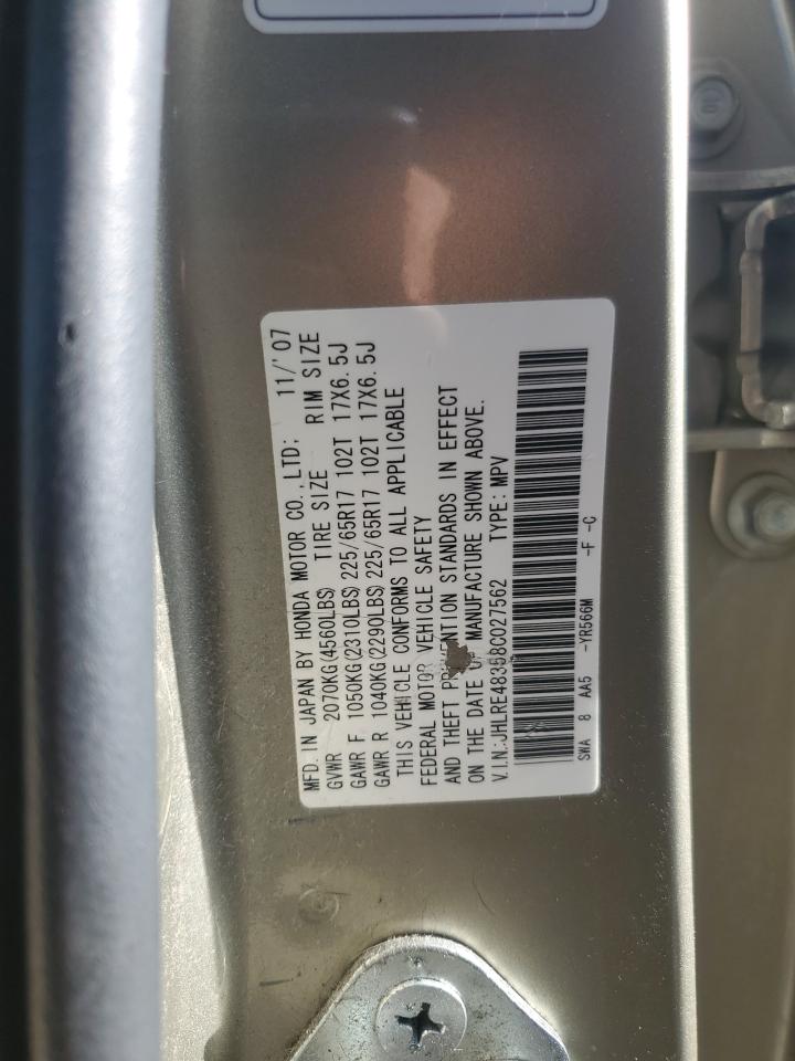 2008 Honda CR-V VIN JHLRE48358C027562 Copart auction photo, front end damage thumbnail 13