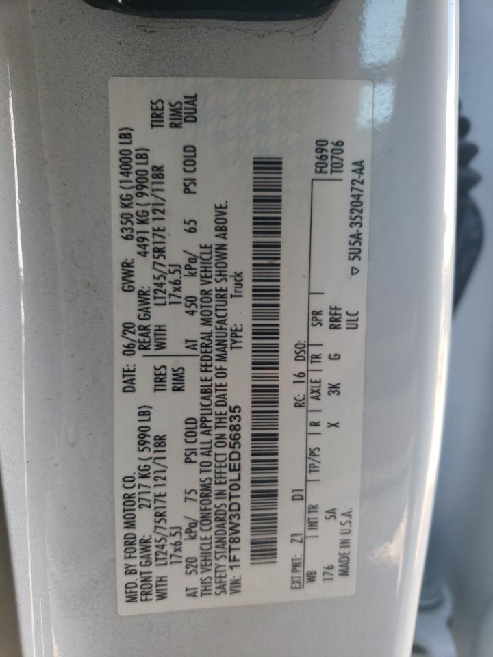 2020 Ford F350 VIN 1FT8W3DT0LED56835 Copart auction photo, front end / side damage thumbnail 14