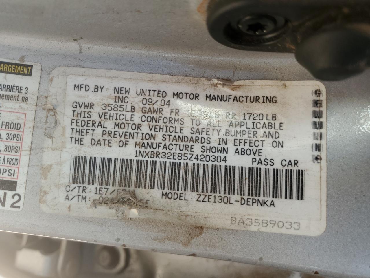 2005 Toyota Corolla VIN 1NXBR32E85Z420304 Copart auction photo, front end damage thumbnail 12