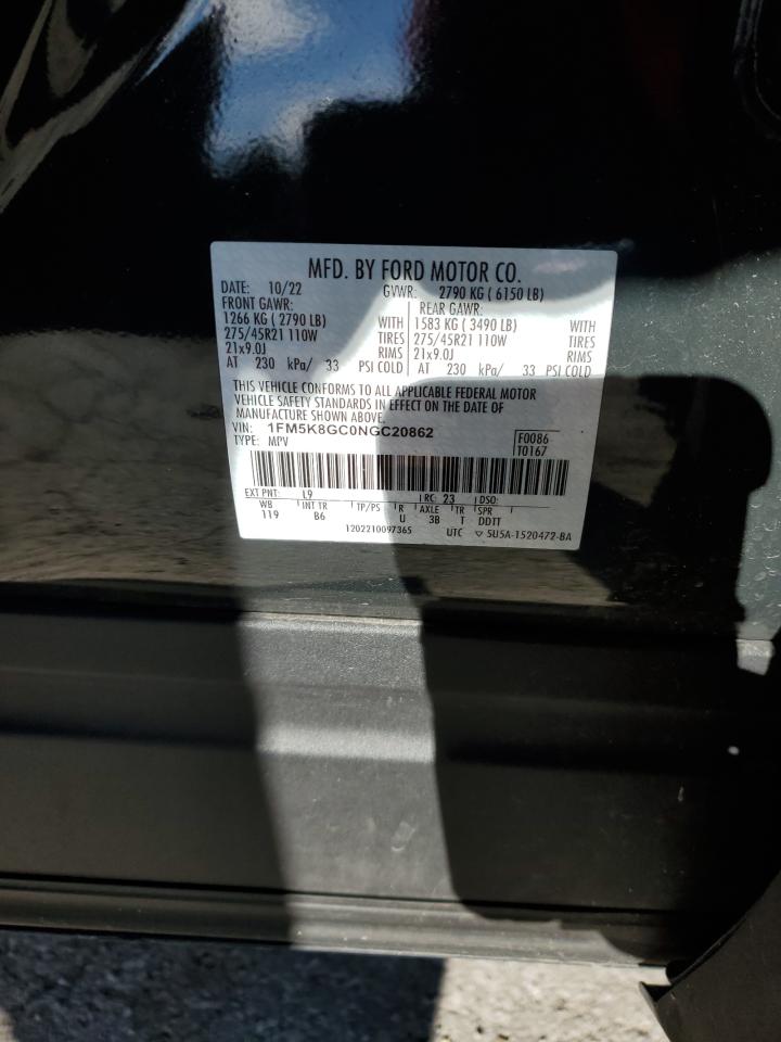 2022 Ford Explorer VIN 1FM5K8GC0NGC20862 Copart auction photo, front end / undercarriage damage thumbnail 15