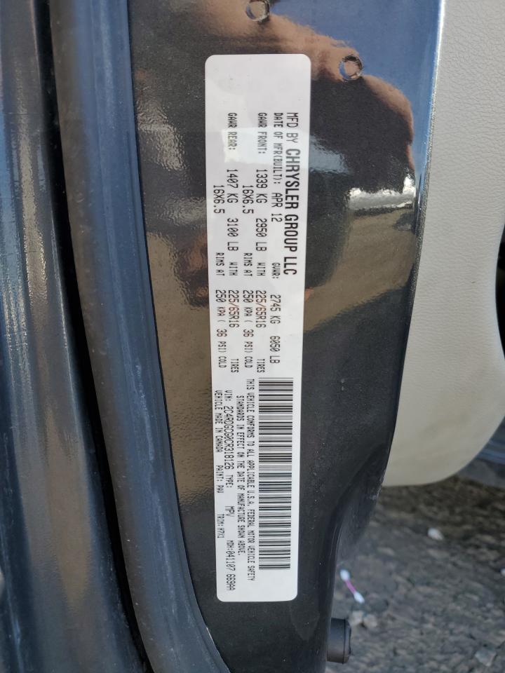 2012 Dodge Caravan VIN 2C4RDGCG0CR318126 Copart auction photo, front end / minor dent/scratches damage thumbnail 13