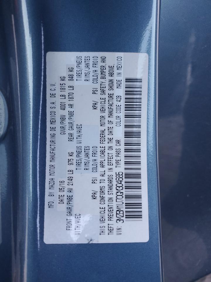 2016 Mazda 3 VIN 3MZBM1U70GM304685 Copart auction photo, side / rear end damage thumbnail 12
