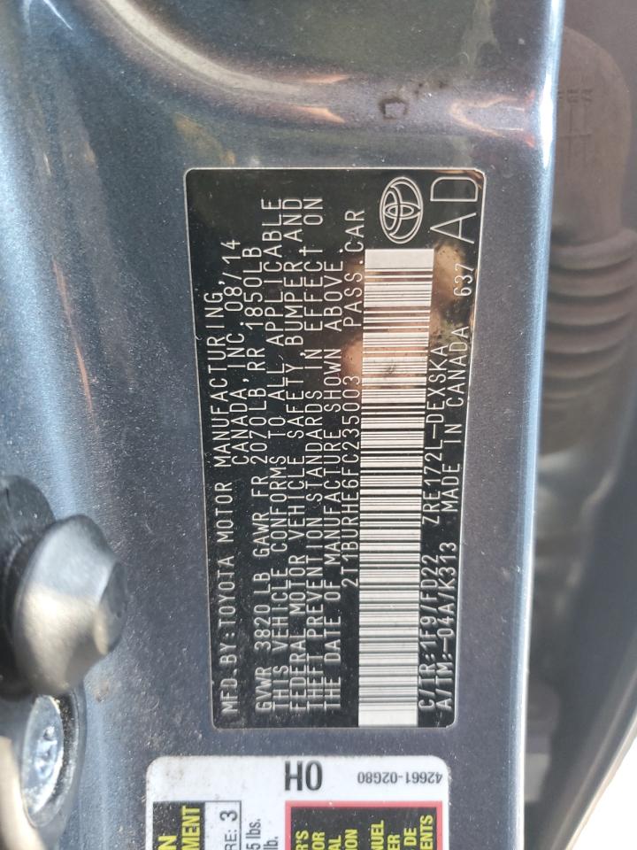 2015 Toyota Corolla VIN 2T1BURHE6FC235003 Copart auction photo, minor dent/scratches damage thumbnail 13