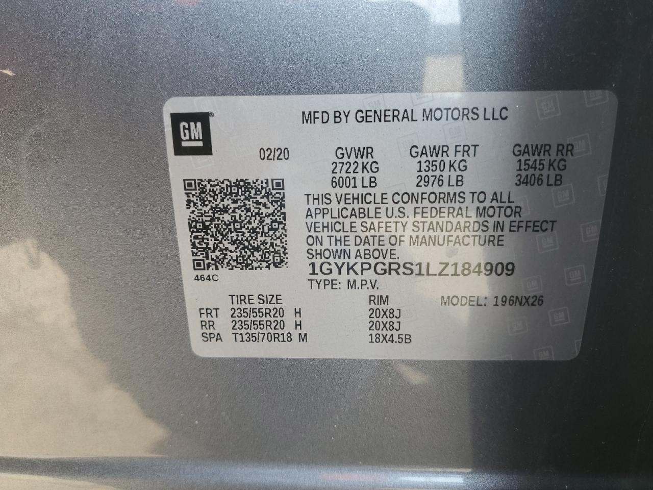 2020 Cadillac XT6 VIN 1GYKPGRS1LZ184909 Copart auction photo, all over / rear end damage thumbnail 13