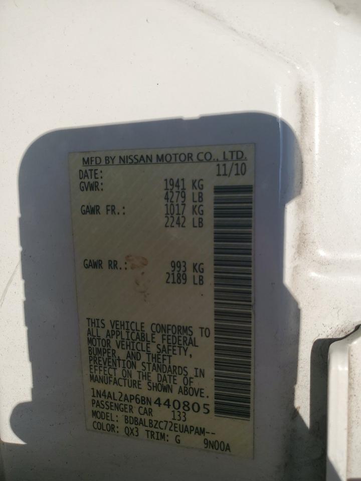 2011 Nissan Altima VIN 1N4AL2AP6BN440805 Copart auction photo, rear end damage thumbnail 13