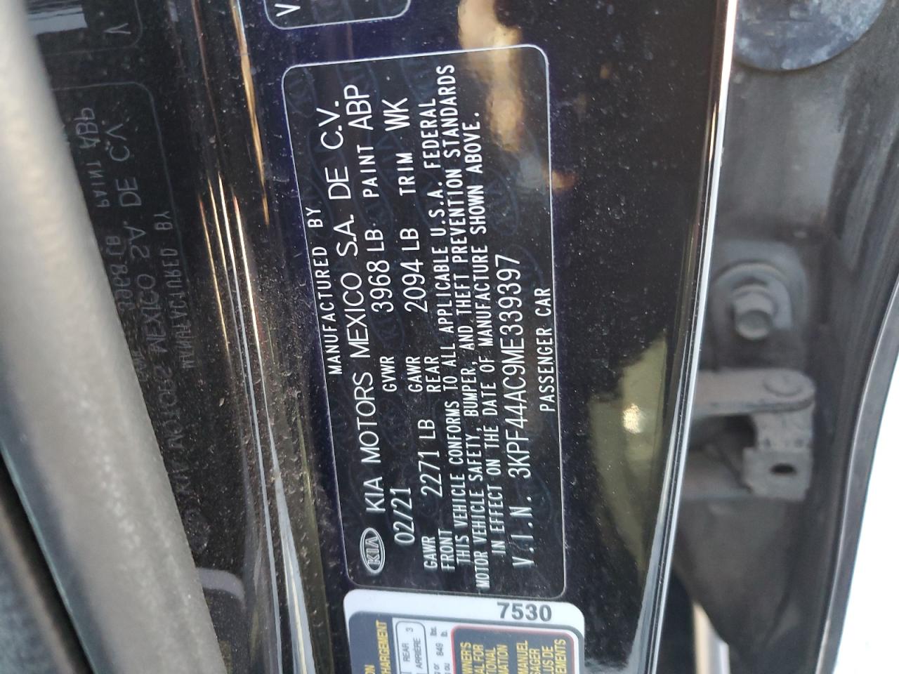 2021 KIA Forte VIN 3KPF44AC9ME339397 Copart auction photo, rear end damage thumbnail 12